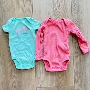Carter's Pink and Green Elephant Bodysuits - Newborn